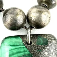 Early Mexican Silver Pearl Necklace with Malachite Pendant