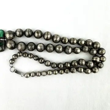 Early Mexican Silver Pearl Necklace with Malachite Pendant