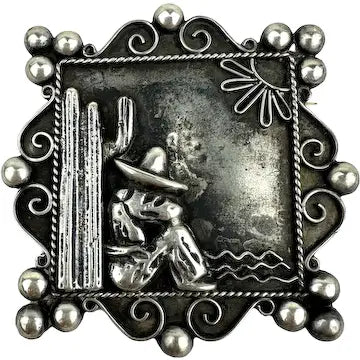 Early Mexican Silver Siesta in the Sun Brooch