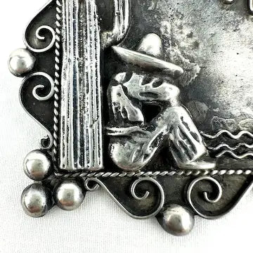 Early Mexican Silver Siesta in the Sun Brooch