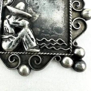 Early Mexican Silver Siesta in the Sun Brooch