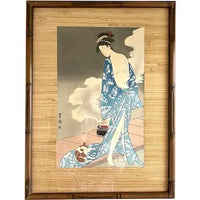 Edo Period Japanese Woodblock Print of Geisha and Cat by Utagawa Toyokuni