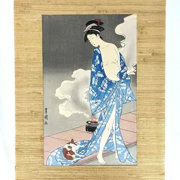 Edo Period Japanese Woodblock Print of Geisha and Cat by Utagawa Toyokuni