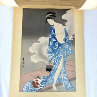 Edo Period Japanese Woodblock Print of Geisha and Cat by Utagawa Toyokuni