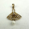 Edwardian 10K Pendant with Diamond Chip and Seed Pearl