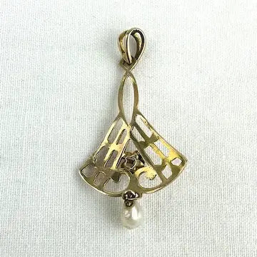 Edwardian 10K Pendant with Diamond Chip and Seed Pearl