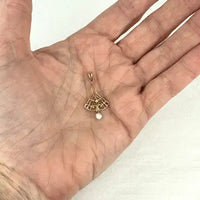 Edwardian 10K Pendant with Diamond Chip and Seed Pearl