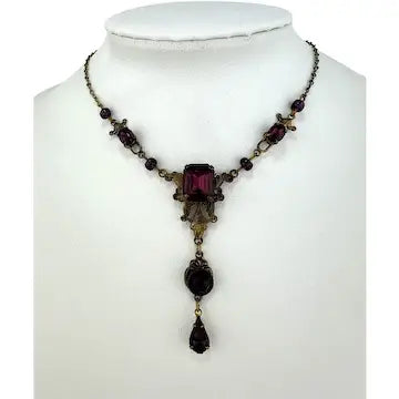 Edwardian Gold Filled Amethyst Glass Necklace