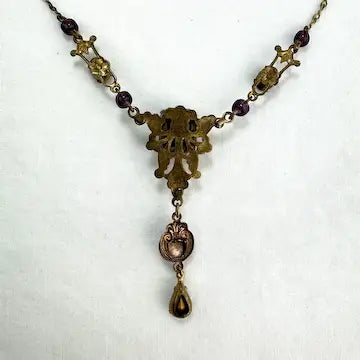 Edwardian Gold Filled Amethyst Glass Necklace