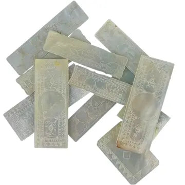 Eleven Rectangular Antique Chinese Mother of Pearl Gaming Chips