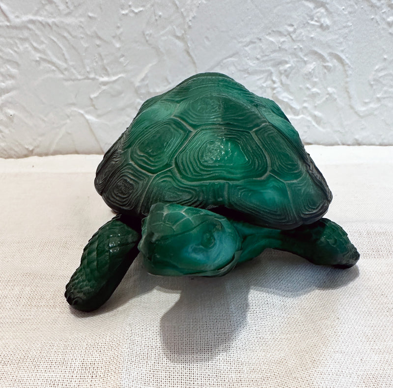 Vintage Czech Art Deco Malachite Glass Turtle Trinket Box by Curt Schlevogt