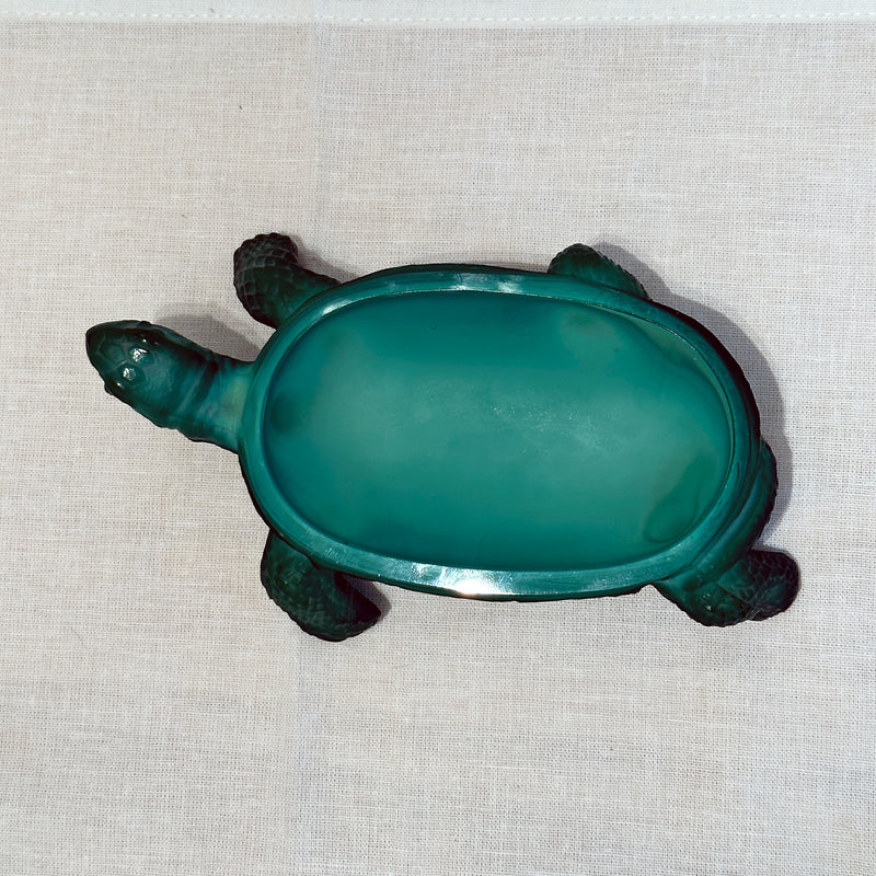 Vintage Czech Art Deco Malachite Glass Turtle Trinket Box by Curt Schlevogt