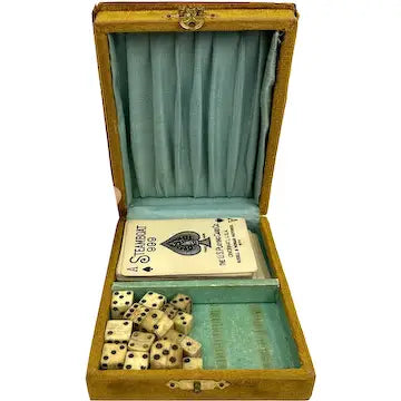 Game Case with Antique Cards and Bone Dice