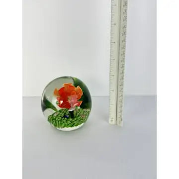 Glass Paperweight with Orange Flower and Millefiori