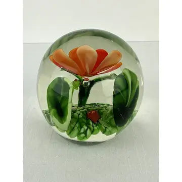 Glass Paperweight with Orange Flower and Millefiori