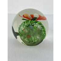 Glass Paperweight with Orange Flower and Millefiori