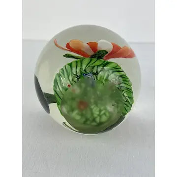 Glass Paperweight with Orange Flower and Millefiori