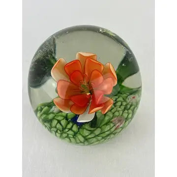 Glass Paperweight with Orange Flower and Millefiori