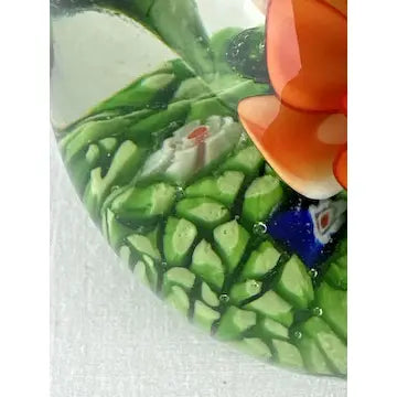 Glass Paperweight with Orange Flower and Millefiori