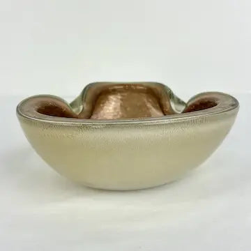 Gold Copper Vintage Hand Blown Art Glass Ashtray/Bowl