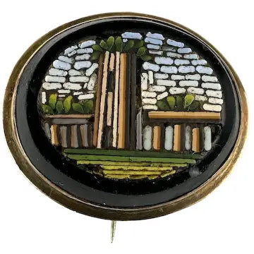 Grand Tour Era Micromosaic Brooch Roman Ruin