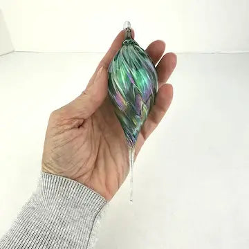 Hand Blown Iridescent Glass Hanging Ornament