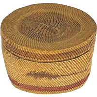 Hand Woven Nootka Lidded Basket with Muskrats