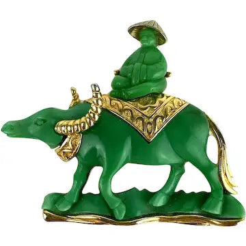 Hattie Carnegie Water Buffalo & Rider Brooch