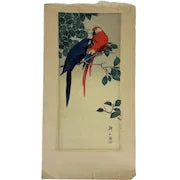 Ito Sozan Japanese Woodcut Print of Two Macaws