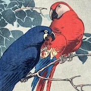 Ito Sozan Japanese Woodcut Print of Two Macaws