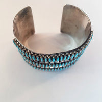 Zuni Needlepoint Vintage Cuff Bracelet Stamped Sterling