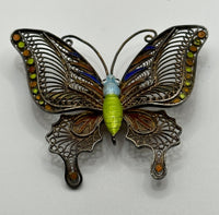 Antique Silver and Enamel Butterfly Brooch