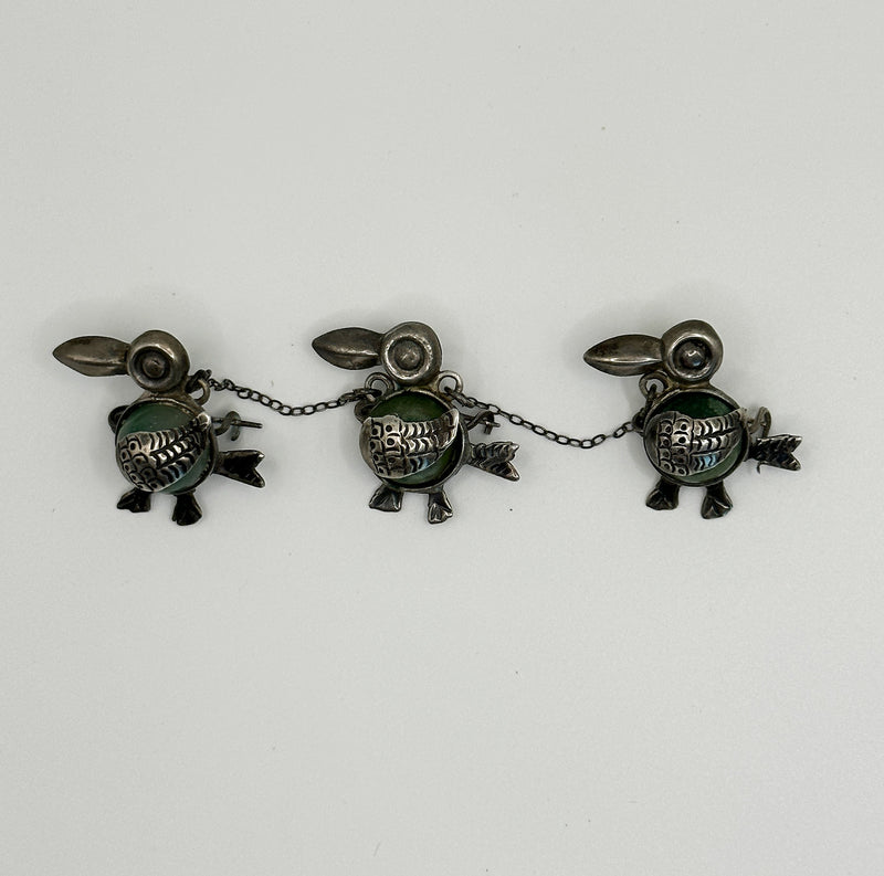 Mexican Three Duck Silver Vintage Pin