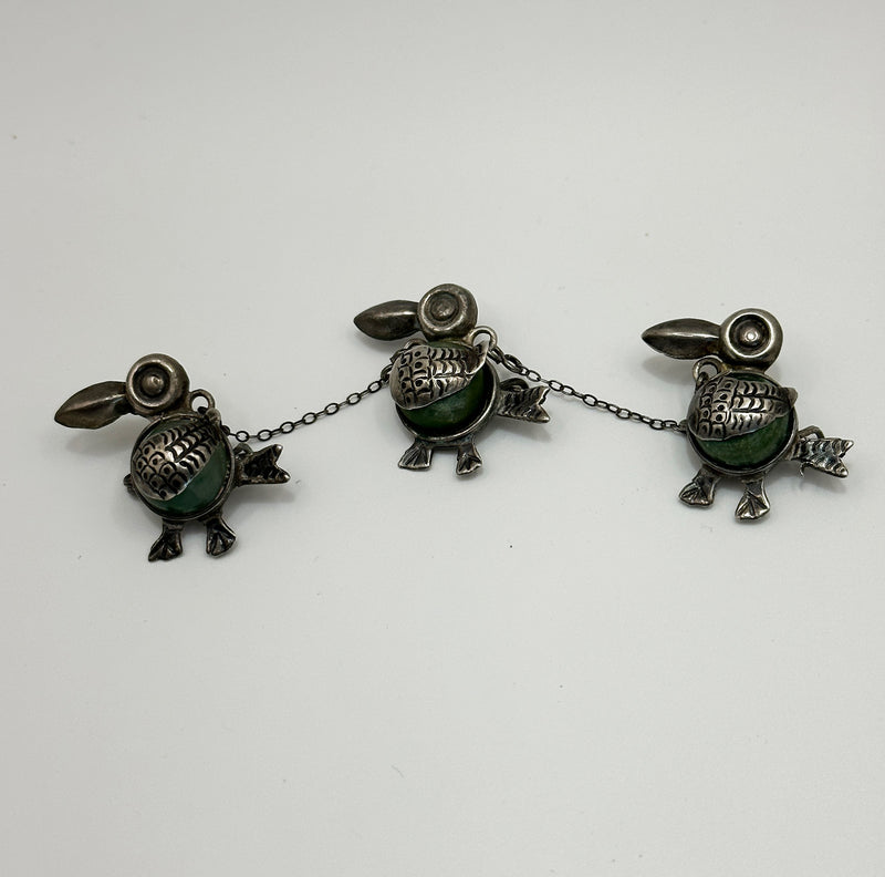 Mexican Three Duck Silver Vintage Pin