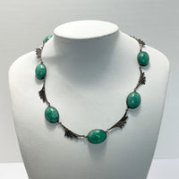 Art Deco Sterling Silver and Peking Glass Necklace