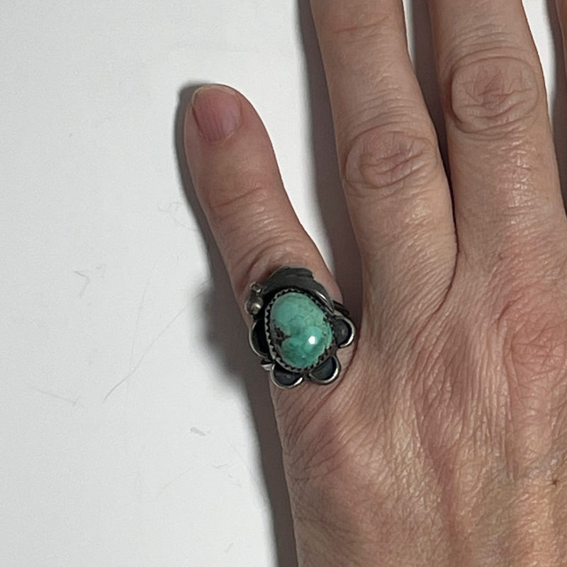 Native American Turquoise and Silver Ring Size 5 Signed