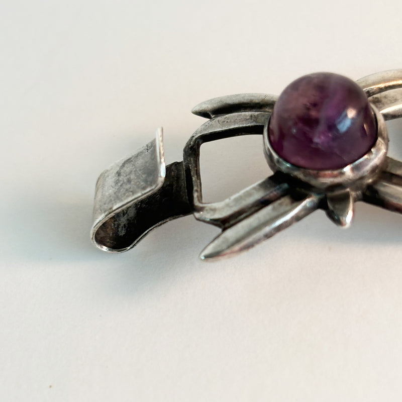 Early Mexican Silver and Amethyst Vintage Link Bracelet