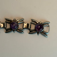 Early Mexican Silver and Amethyst Vintage Link Bracelet