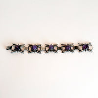 Early Mexican Silver and Amethyst Vintage Link Bracelet