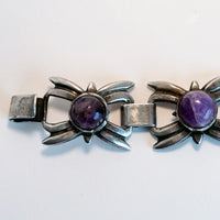 Early Mexican Silver and Amethyst Vintage Link Bracelet