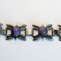 Early Mexican Silver and Amethyst Vintage Link Bracelet