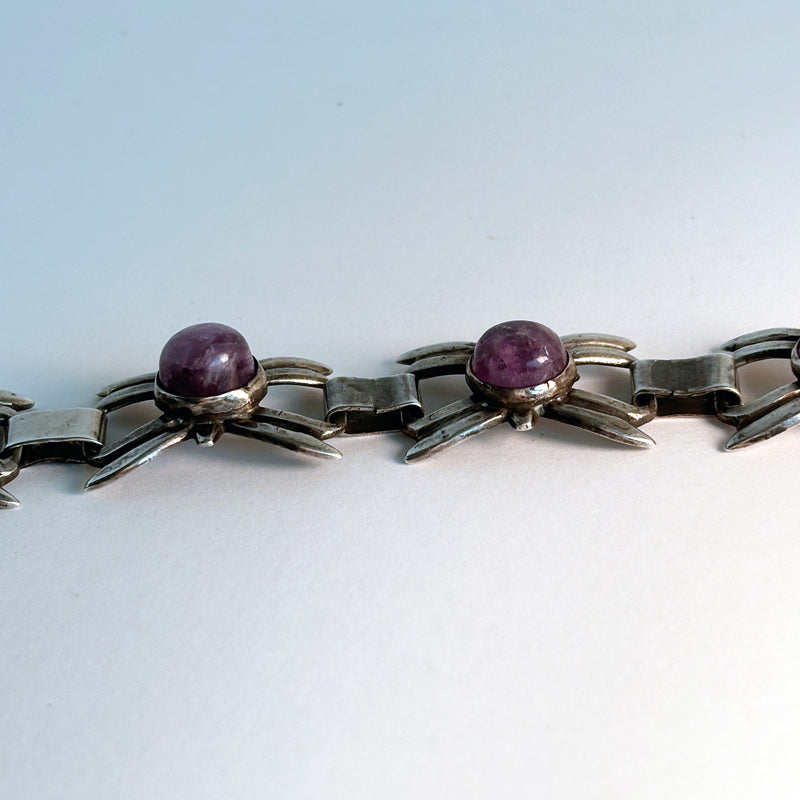 Early Mexican Silver and Amethyst Vintage Link Bracelet