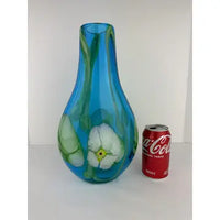 Large Hand Blown Art Glass Water Lily Vase