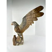 Large Hand Carved Folk Art Eagle and Eaglet