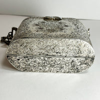 Rare Art Deco Silver Plate Vanity Makeup Case with 19 Inset Rubies