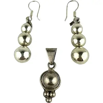 Mexican Sterling Silver Orb Earrings and Pendant