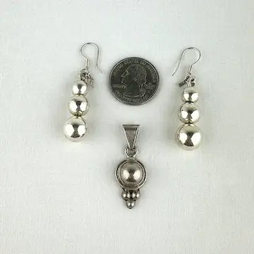 Mexican Sterling Silver Orb Earrings and Pendant