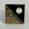 Mid Century Japanese Black Onyx Silver and Pearl Square Cufflinks