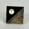 Mid Century Japanese Black Onyx Silver and Pearl Square Cufflinks