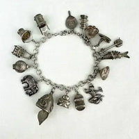 Midcentury Asian Themed Charm Bracelet with 16 Charms